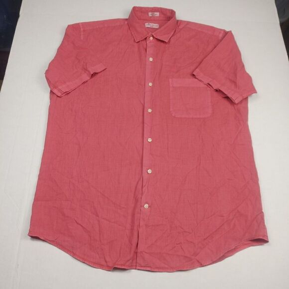 Peter Millar Mens Silk Blend Button Shirt Pink Short Sleeve Casual Top Large - Picture 1 of 10